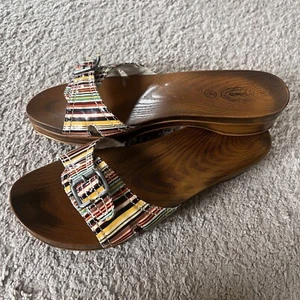 Dr. Scholls Colorful Striped Comfort Slides Sandals Faux Wood Flip Flops Size 9 - Picture 1 of 6