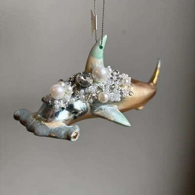 PAPERCHASE Jewelled Hammerhead Shark Shaped Bauble Christmas Tree Hanging Decoration