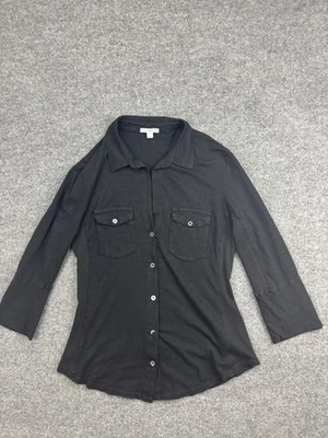 Camisa James Perse Mujer Grande Negra Botón Frontal Manga 3/4 Dos Bolsillos Hecha en EE. UU. Foto 1 de 4