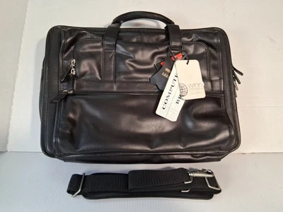 Winn International Estuche de cuero expandible envejecido para computadora portátil negro 17”x 12”x 6” Foto 1 de 4