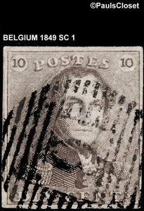 BELGIUM 1849 SC 1 KING LEOPOLD I 10c BROWN USED IMPERF FINE - Picture 1 of 2
