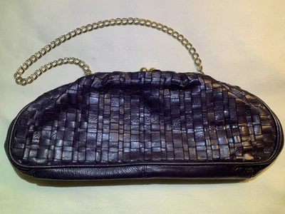 Elliott Lucca Cartera de Cuero Púrpura Tejido Bolso de Hombro Bolso sin asas Convertible Foto 1 de 4