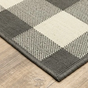 Style Haven Gingham Check Indoor/Outdoor Area Rug.. Grey 2'3" x 7'6" Runner - Picture 1 of 5