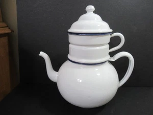 Enamelware 5 Piece Biggin Coffee Pot ROUND Shape White Black Trim France - Picture 1 of 24