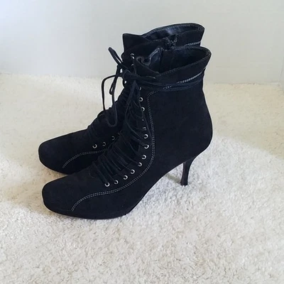 Salto plataforma Amalfi vintage preto camurça Y2K gótico Witchcore feminino tamanho 7.5 - Imagem 1 de 4