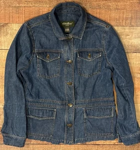 Eddie Bauer Womens LG Denim Jean Jacket Button Flap Pockets Button-Up - Picture 1 of 9