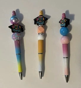 Graduation Ink Pen Senior Grad Squad Beaded Pen Graduation Pen ~ Your Choice - Afbeelding 1 van 7