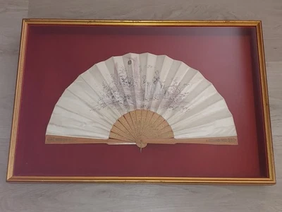 19th C Chinese Painted Lovers Garden On Silk Gilted Bamboo Folding Hand Fan Case - Image 1 of 4