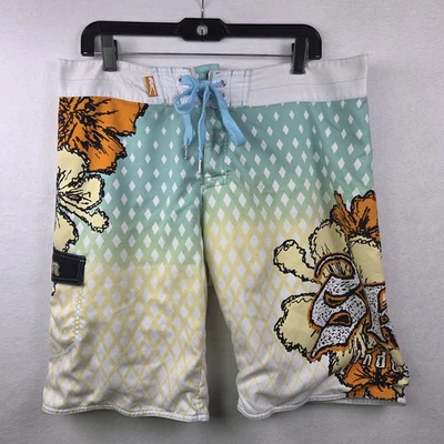 Vtg Skin Industries Boardshorts Men's Sz 36 Colorful Beach Tropical Read - Image 1 of 4