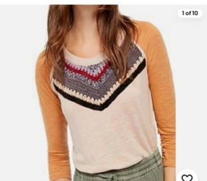 We the Free Spring Bound Tee S Women’s Crochet Bodice Top Shirt Boho 3/4 Sleeve - Picture 1 of 6