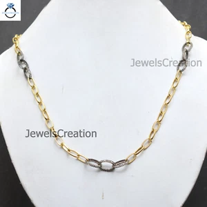 Pave Diamant Gliederkette 925 Silber vergoldet Karabiner Kette Schmuck Geschenke - Bild 1 von 5