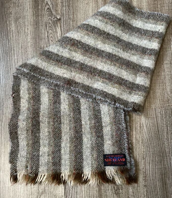 VTG Lochcarron Shetland Scarf 100% New Wool Made in Scotland 10x47” Tan Brown - Image 1 of 4