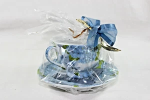 Blue Floral Teacup and Gold Spoon from Roses and Teacups Gift Set - Picture 1 of 7