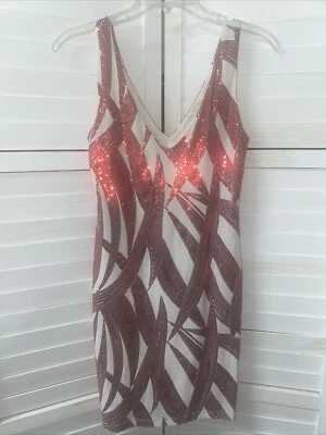 B. DARLIN 90s Y2K Rojo Blanco Mini Lentejuelas Lápiz Vestido de Cóctel Talla 5/6 Foto 1 de 4