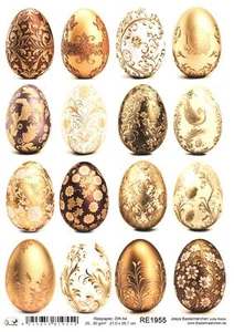 Rice Paper A4 Straw Silk Decoupage Easter Golden Easter Eggs Vintage RE1955 - Picture 1 of 1