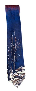 Corbata de seda Caravaggio para hombre pura seda italiana azul marino borgoña árboles escena bosque - Imagen 1 de 7