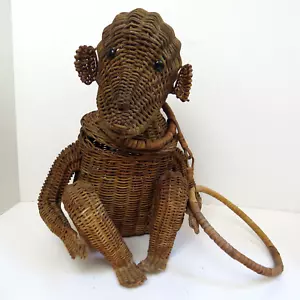 Vintage Weidenaffe Handtasche Korb Unikat Tier Geldbörse Figural - Bild 1 von 14