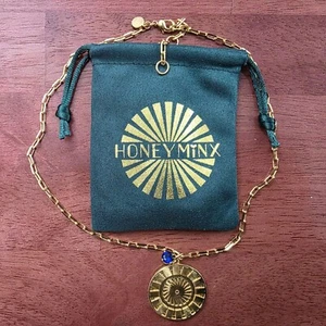 Collar con dije de sol radiante Honey Minx zafiro chapado en oro colgante de latón - Imagen 1 de 13