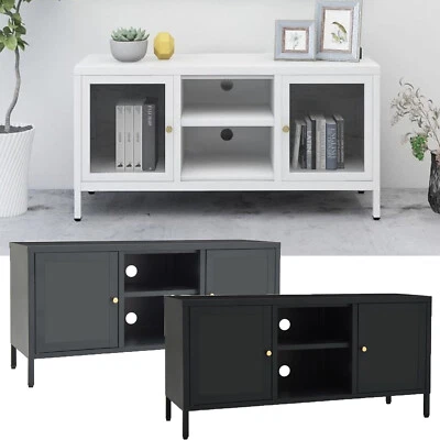 TV Schrank Lowboard Fernsehtisch Unterschrank Stahl Glas Fernsehschrank 3 Farben - Bild 1 von 4