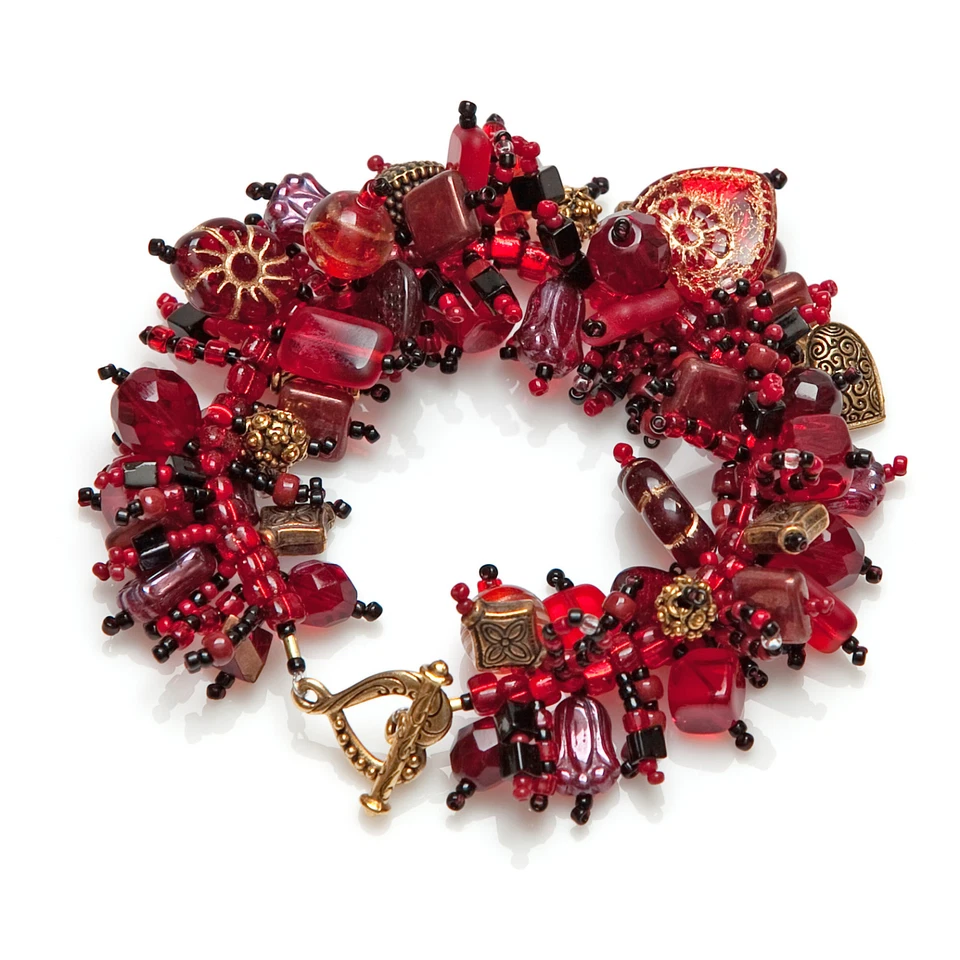 Pulsera "Corazones 4 U" Cristal Rojo, Cristal y Estaño Cuentas en abundancia! Fringe Magic Foto 1 de 1