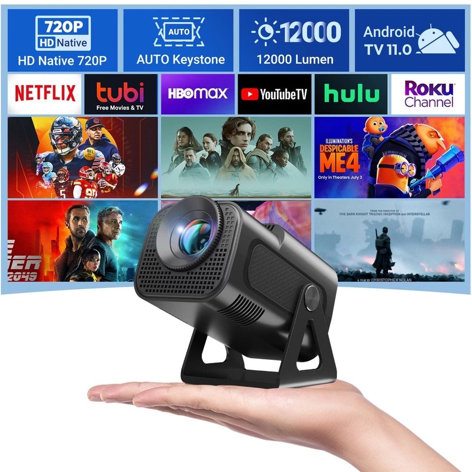 4K Projector 12000LMS 1080P 3D 5G WiFi Bluetooth Video Home Theater 200" Display - Image 1 of 4