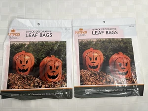 Lot Of 2 - 2 Ct Halloween Decorative Pumpkin Plastic Leaf Bag Jack O'Lantern (a1 - Picture 1 of 2