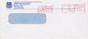 POSTAL HISTORY ADVERTISING METERED COVER 1986 UNION PACIFIC SYSTEM RAILROAD #4  - Picture 1 of 2