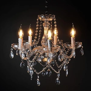 Vintage Crystal Glass Chandelier 5 Lights Candle Farmhouse Pendant Light Ceiling - Picture 1 of 12
