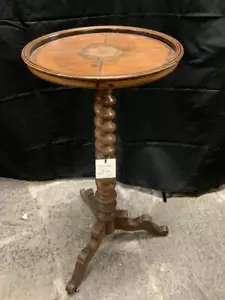 Antico tavolino servomuto Inglese tondo gamba a torchon Inghilterra epoca fi... - Bild 1 von 3