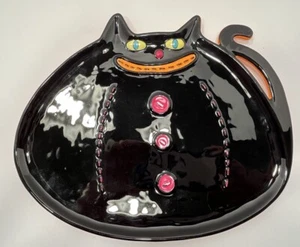 Department 56 Fat Black Cat Halloween Plate Serving Dish READ - Imagen 1 de 16