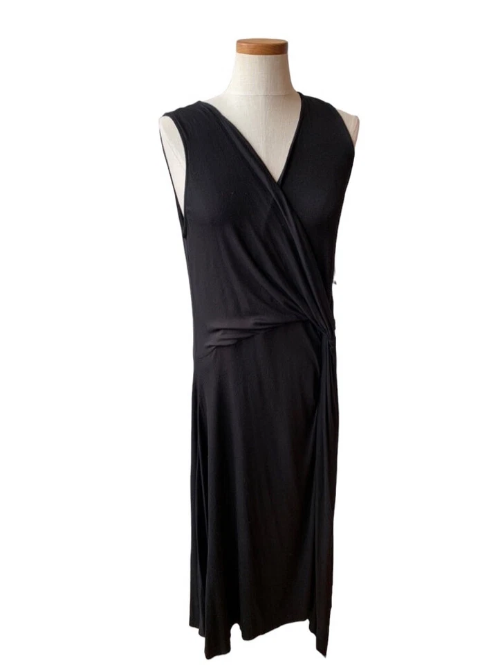 Karen Kane Black Asymmetrical Wrap Knotted Waist V Neck Sleeveless Dress XL NEW - Image 1 of 4