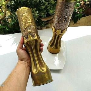 Vintage Paar Vasen Kupfer Messing Kerzenhalter handgraviert Wohndeko - Bild 1 von 10