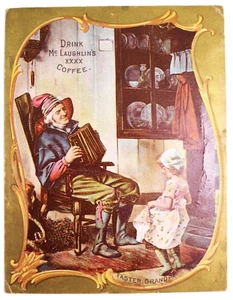 c1890s Large 7x5 Trade Card McLaughlin's XXXX Coffee Grandpa & Granddaughter - Picture 1 of 3