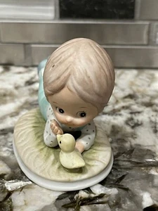 Lefton China Hand Painted Figurine 03221 Little Boy with Duckling - Picture 1 of 7