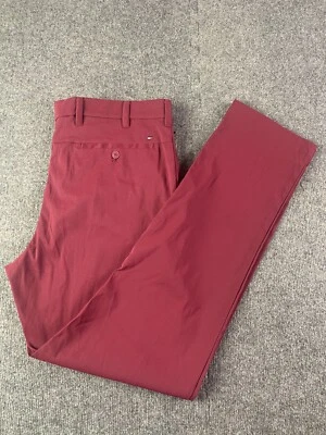 TOMMY HILFIGER Mens Flat Front Straight Golf Pants Size 38x33 Burgundy - Image 1 of 4