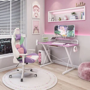 Techni Sport TS-200 Carbon Computer Gaming Desk with Shelving,Pink - Picture 1 of 8