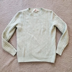 Vineyard Vines Sweater Womans Medium Green 100% Cashmere Pullover Cable Knit - Picture 1 of 19
