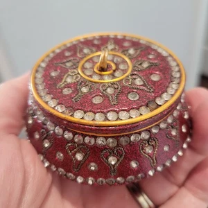 Vintage Pier 1 Schmuck Schmuckschatulle rund Sechseck Schmuck klein 3x3x1 weinrot Boho - Bild 1 von 10