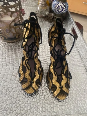 Tom Ford Gold Napa Sexy Lace Up Peep Toe Pumps statements pumps - Image 1 of 4