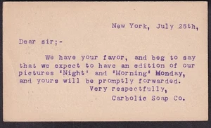 1885 Postkarte Carbolic Soap Company New York nach Detroit MI - Bild 1 von 2