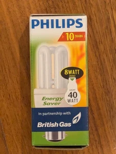 Philips Energy Saver 8 Watt 40 Watt Bayonet Lightbulb B22 420 Lumen Brand New - Picture 1 of 3