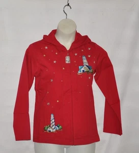 Quacker Factory Lighthouse Zip Front Jacket w/Hood Size S Red - Picture 1 of 2