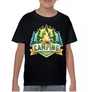 Camping Crew Youth T-shirt Happy Camper Vibe Explore Outdoors Campfire Kids - Picture 1 of 50