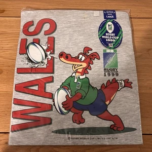 Vintage 1999 Rugby Union World Cup Wales Dragon Graphic Grey T-Shirt Size Large - Bild 1 von 9