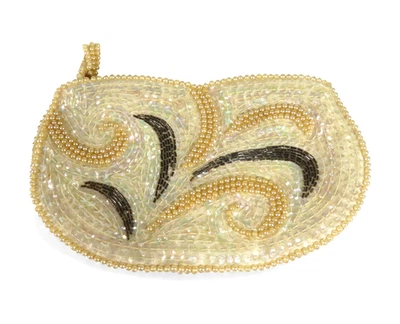 De Colección La Regale Bolso sin asas Cartera MARFIL con LENTEJUELAS IRIDICENTES Imitación Perlas Gris Vidrio Foto 1 de 4