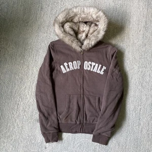 Vintage Aeropostale Fur Lined Zip Up Hoodie Women’s XL Y2K Trashy Mcbling - Picture 1 of 15