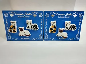 (6) La Mode Ceramic Studio by Susan Gower Adorable Kitten Cat Ceramic Buttons - Picture 1 of 5