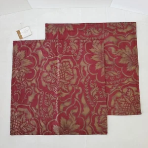 Pottery Barn DAMASCO FIORENTINO 20" copricuscini quadrati rosso/oro set di 2 India - Foto 1 di 7