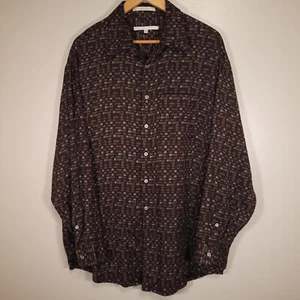 Vintage 90s Perry Ellis Shirt Men's XL Geometric Long Sleeve Silk/Rayon Blend - Picture 1 of 8