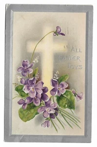 ANTIQUE Post Card All Easter Joys Purple Violets 1910 - Picture 1 of 2